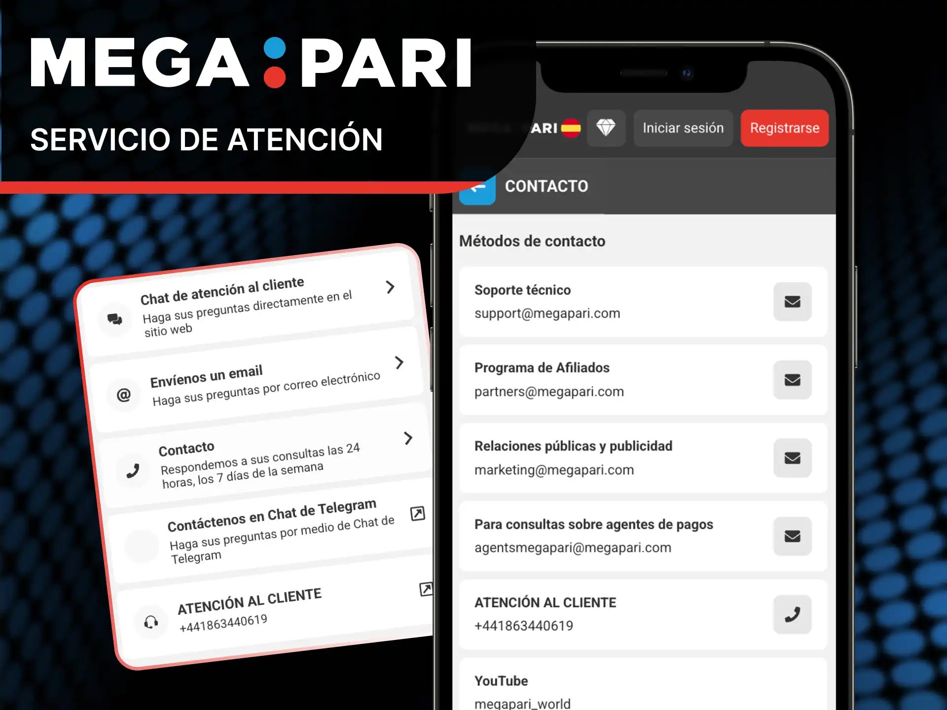 Contacta con el equipo de soporte técnico mediante la app de MegaPari.