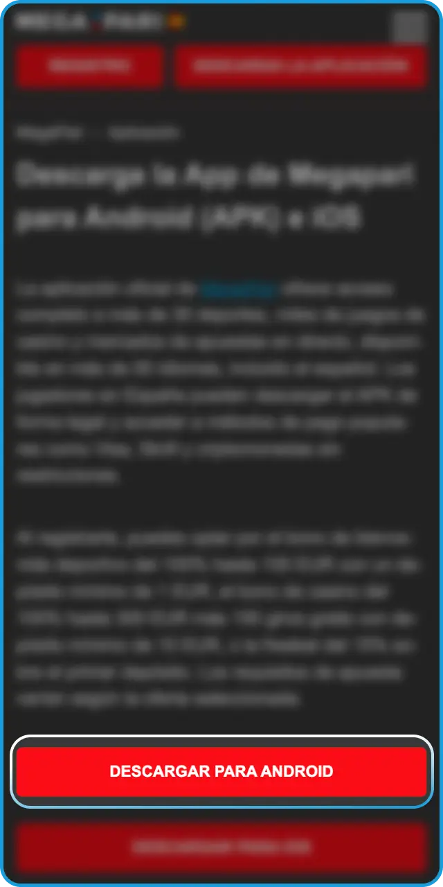 Haz clic en el botón para bajar la app de MegaPari.