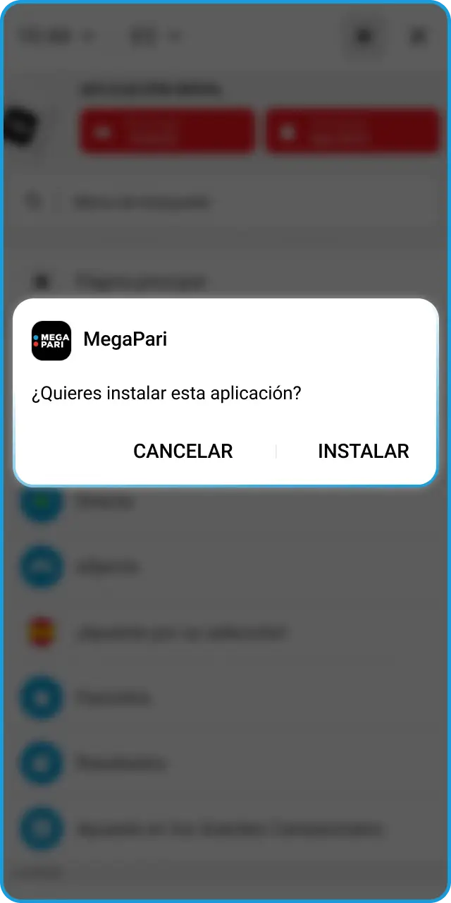 Inicia el proceso de instalación de la app de MegaPari.