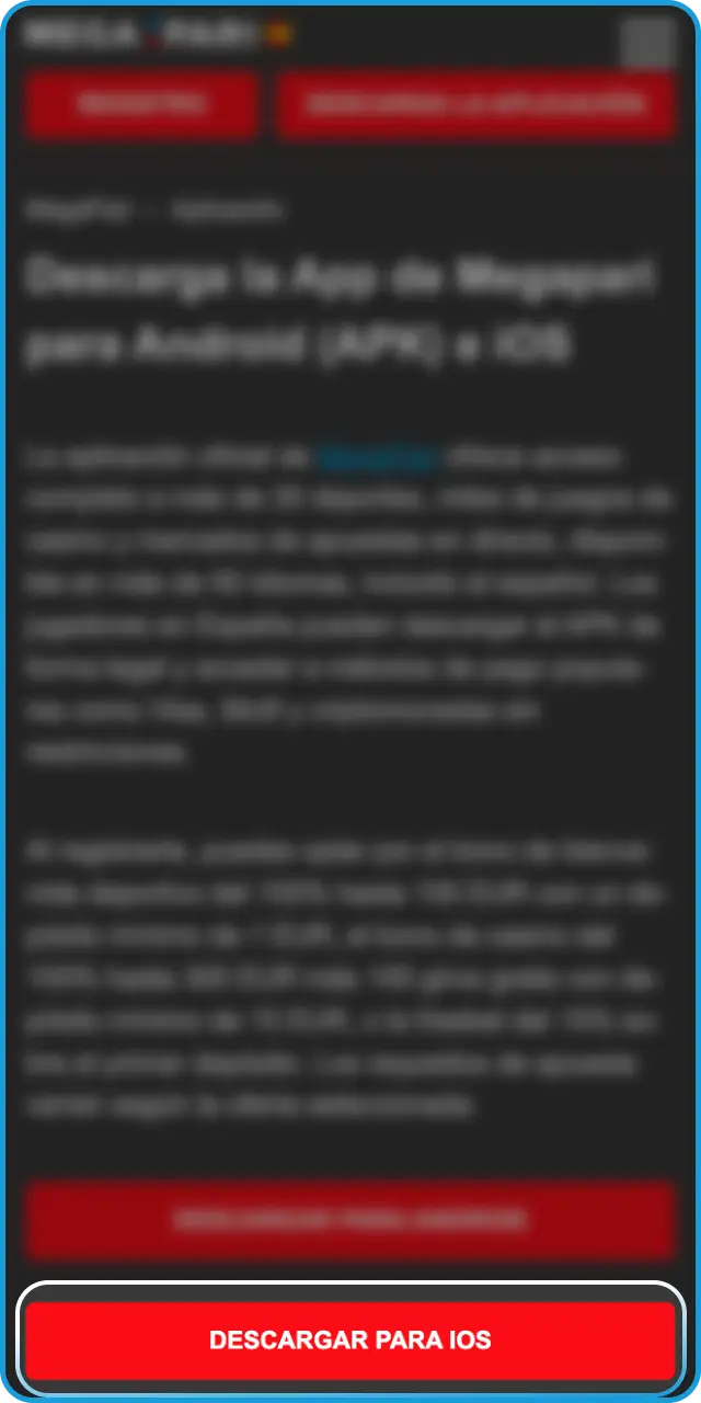 Haz clic en el botón e inicia la instalación de la app de MegaPari.