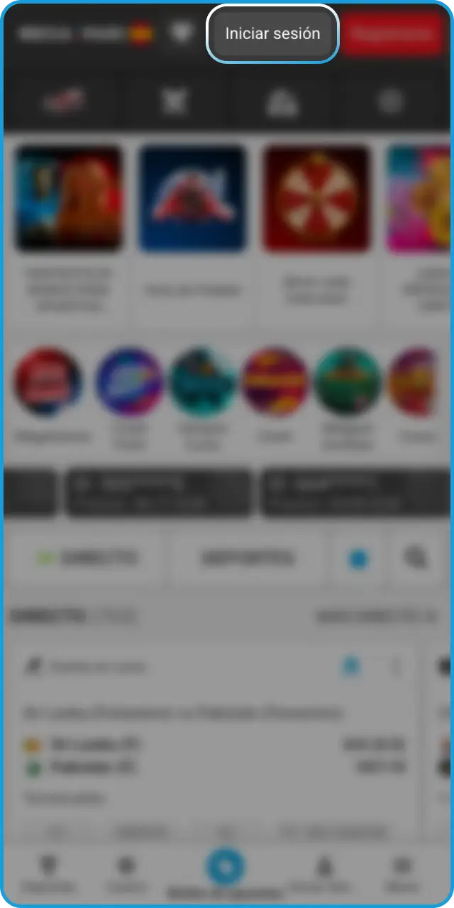 Accede a tu perfil o completa el registro en la app de MegaPari.