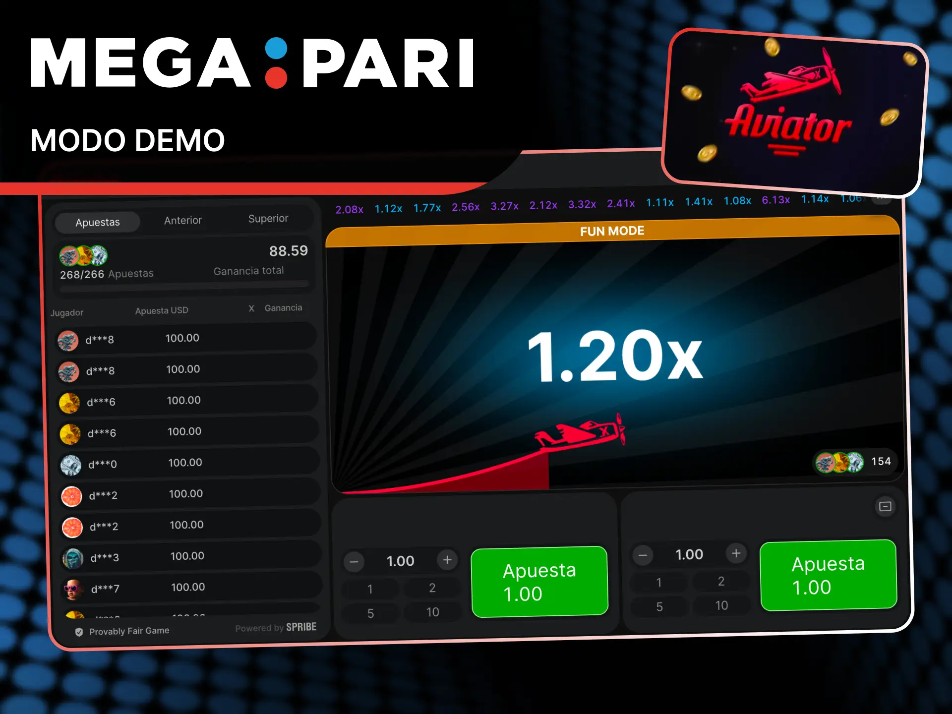 Prueba la versión gratuita sin riesgo para entrenar en Aviator en MegaPari.