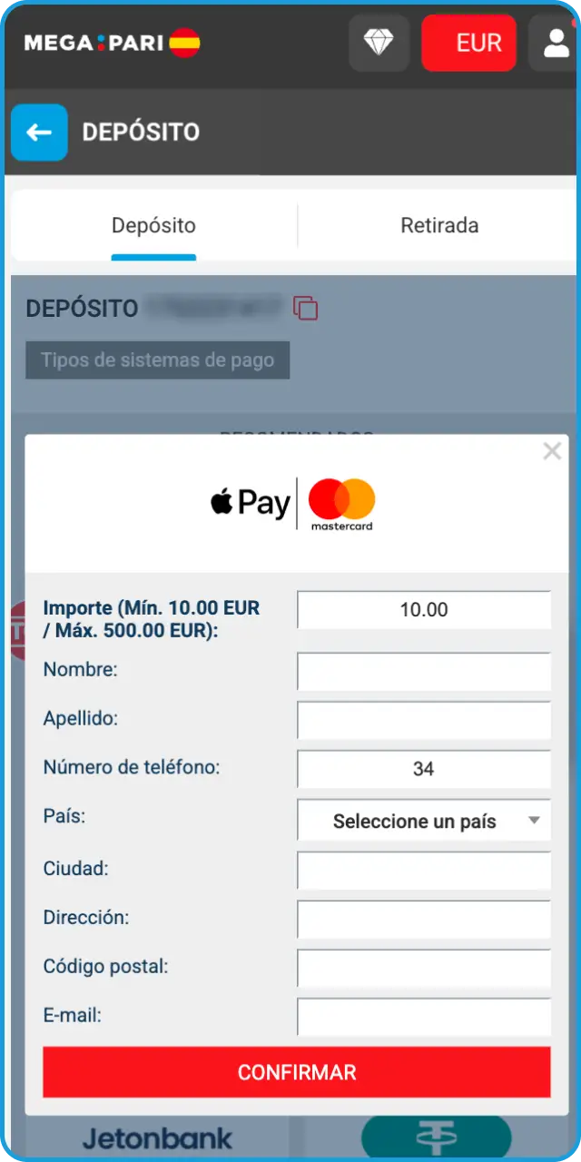 Añade saldo a tu cuenta para jugar a Aviator en MegaPari.
