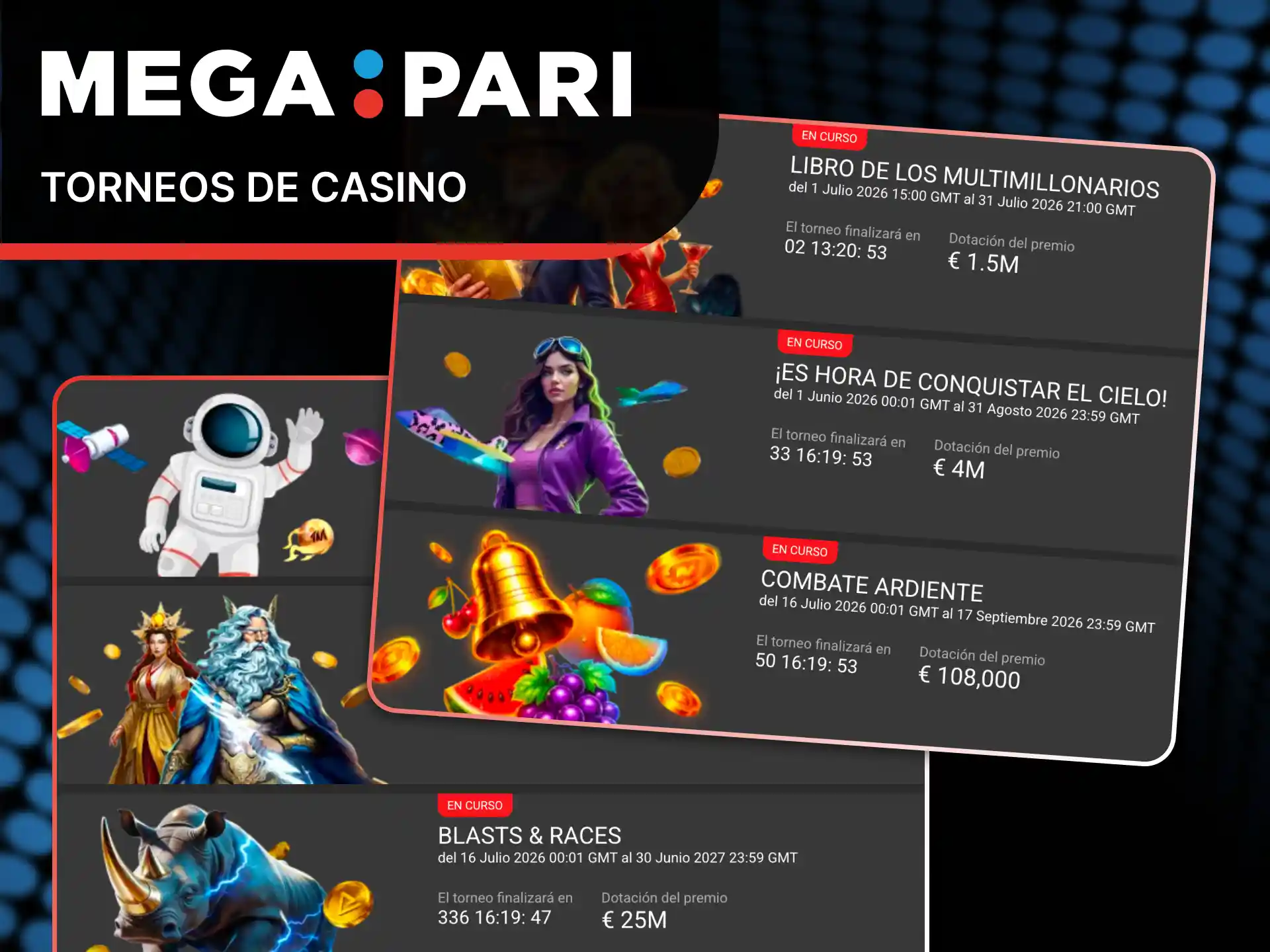 Compite en los torneos y gana premios adicionales con tu bono en MegaPari.