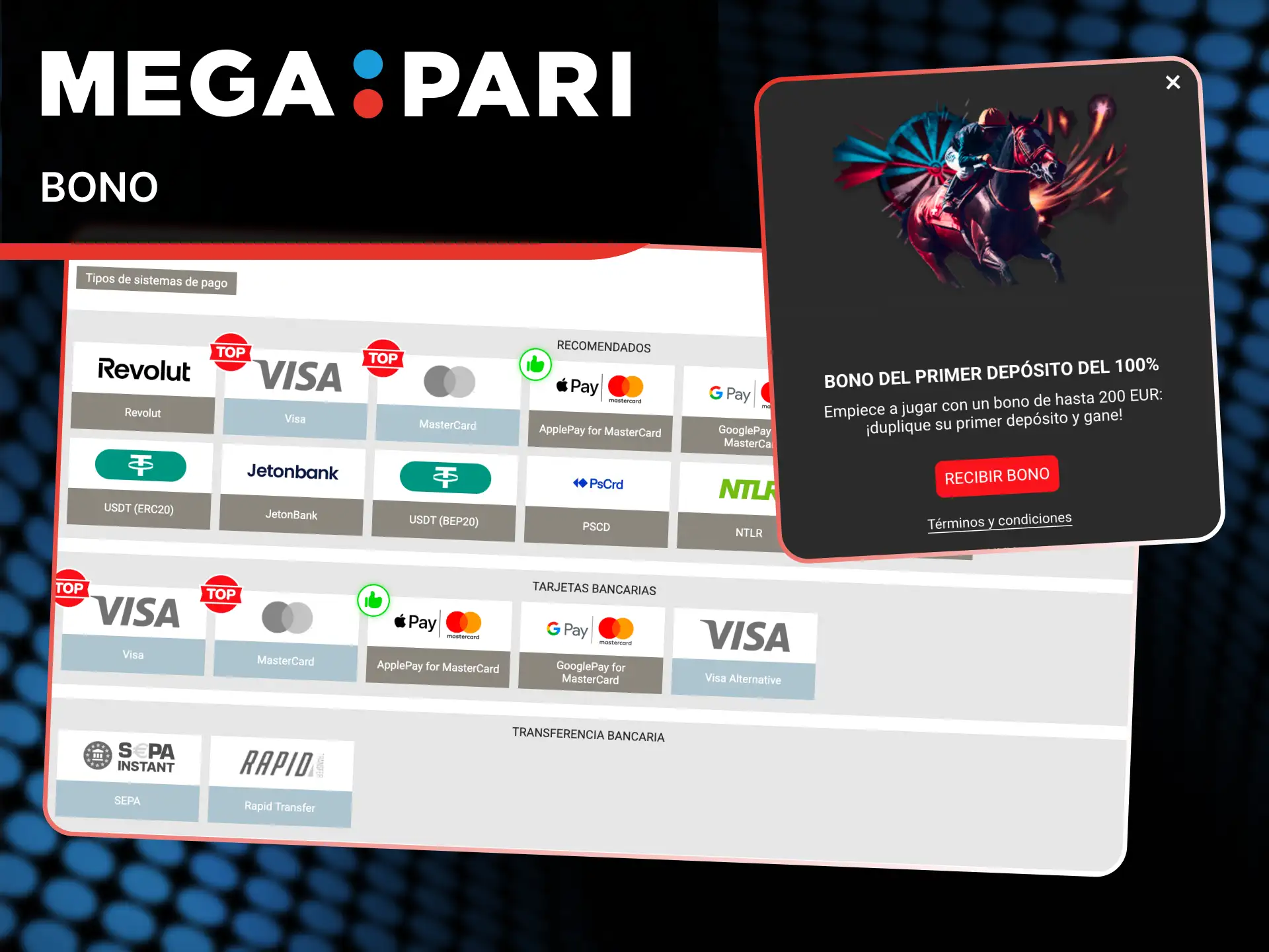 Reclama la bonificación especial al completar tu primer depósito en MegaPari.