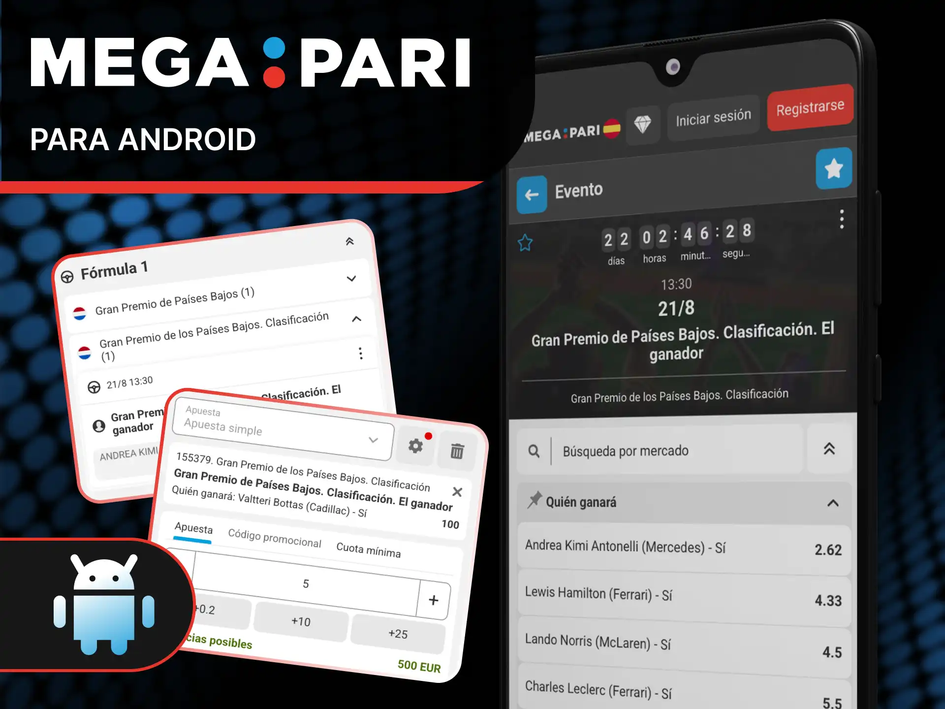 Instala la app para Android y empieza a apostar en MegaPari Fórmula 1.