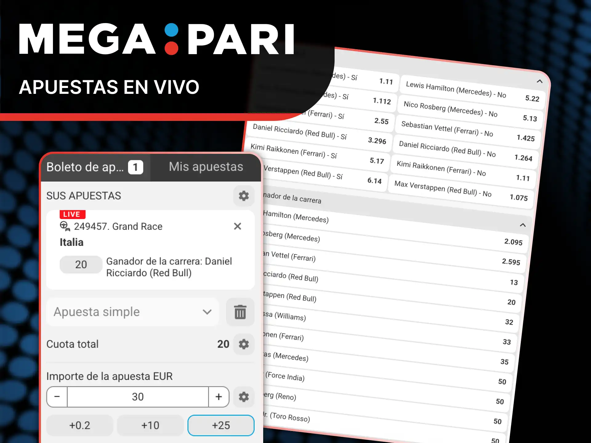 Apuesta en los enfrentamientos directos entre dos pilotos en MegaPari Fórmula 1.