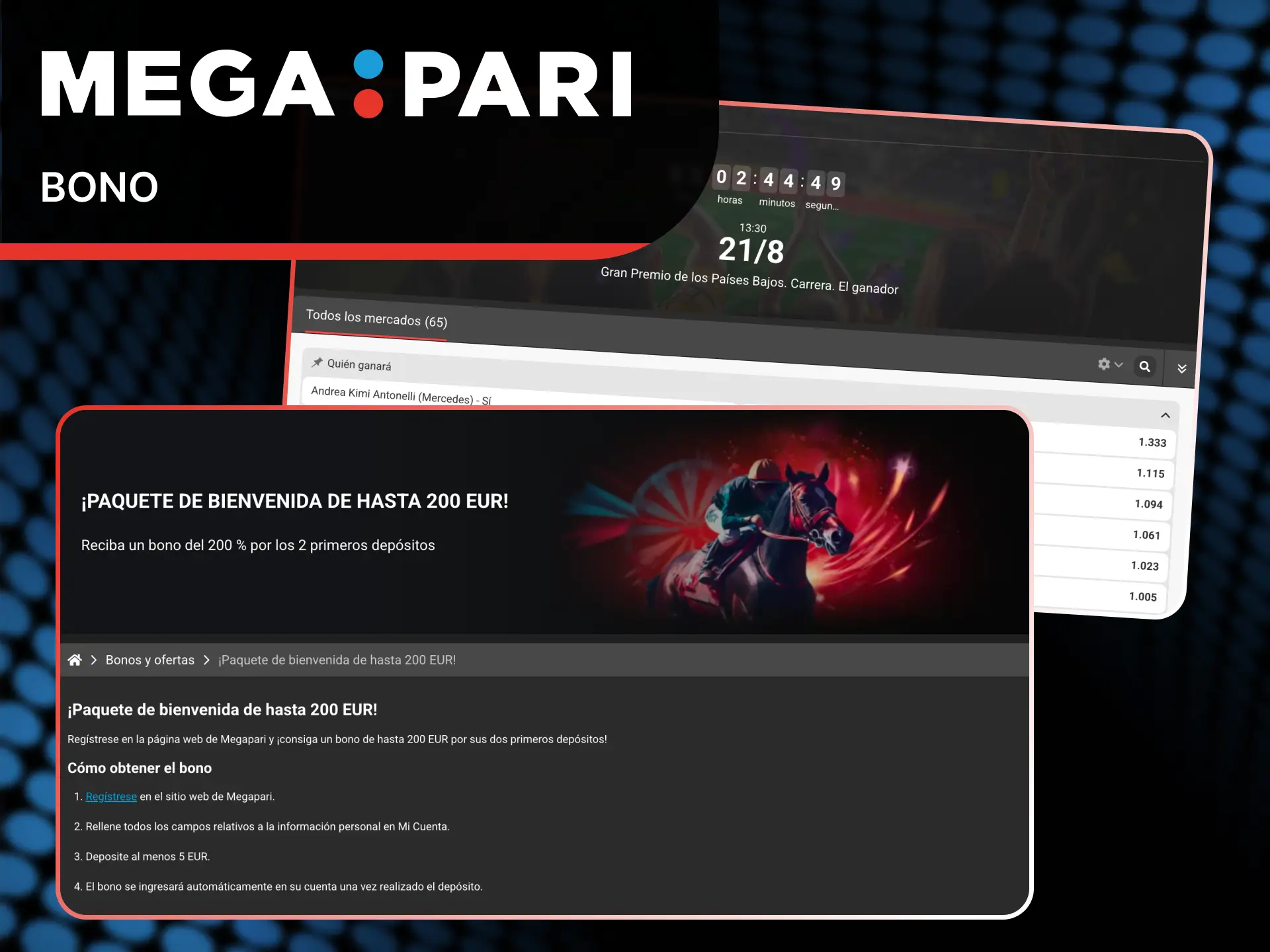 Reclama el bono deportivo de bienvenida para comenzar en MegaPari Fórmula 1.