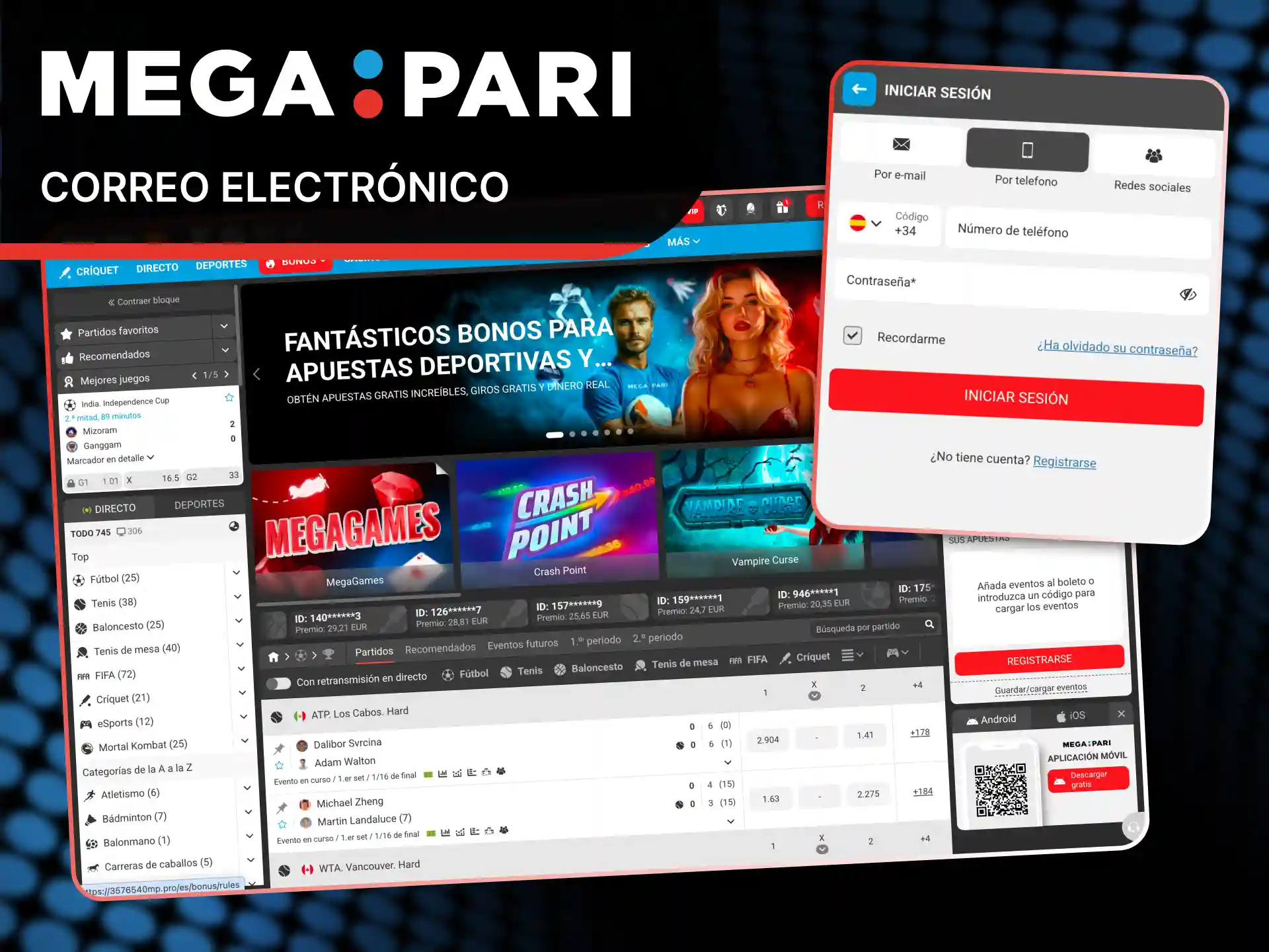 Ingresa tus credenciales y correo para efectuar el login en MegaPari.