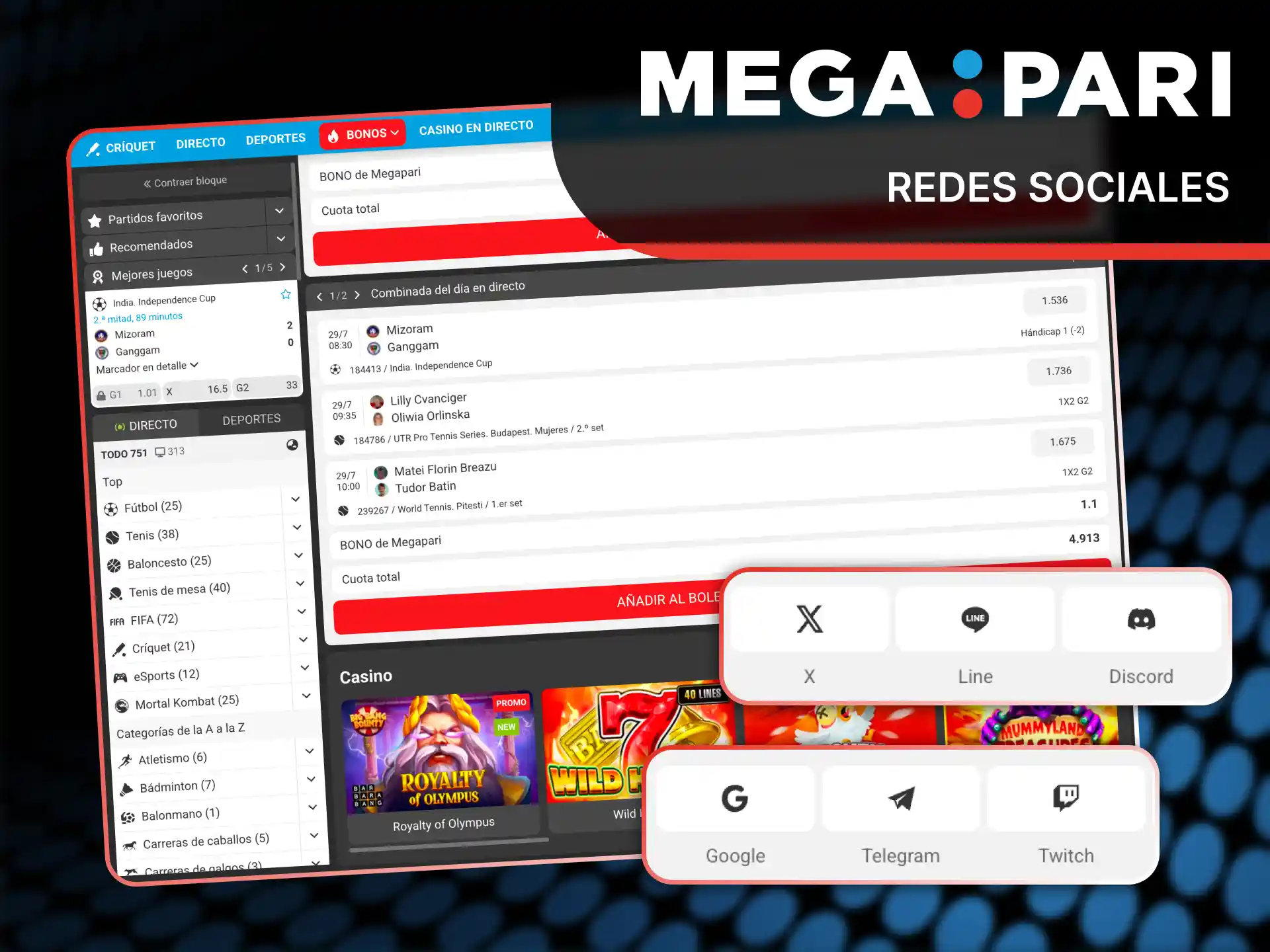 Conecta tu cuenta social preferida para agilizar el login en MegaPari.