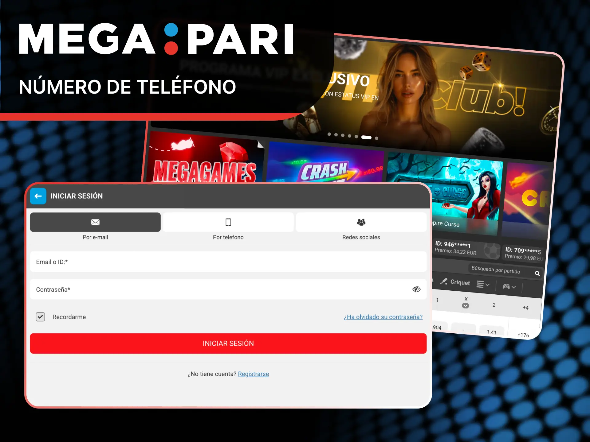 Utiliza tu número de teléfono móvil para realizar el login en MegaPari.