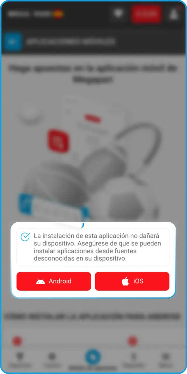 Selecciona la plataforma correspondiente a tu teléfono para la app de MegaPari MMA.