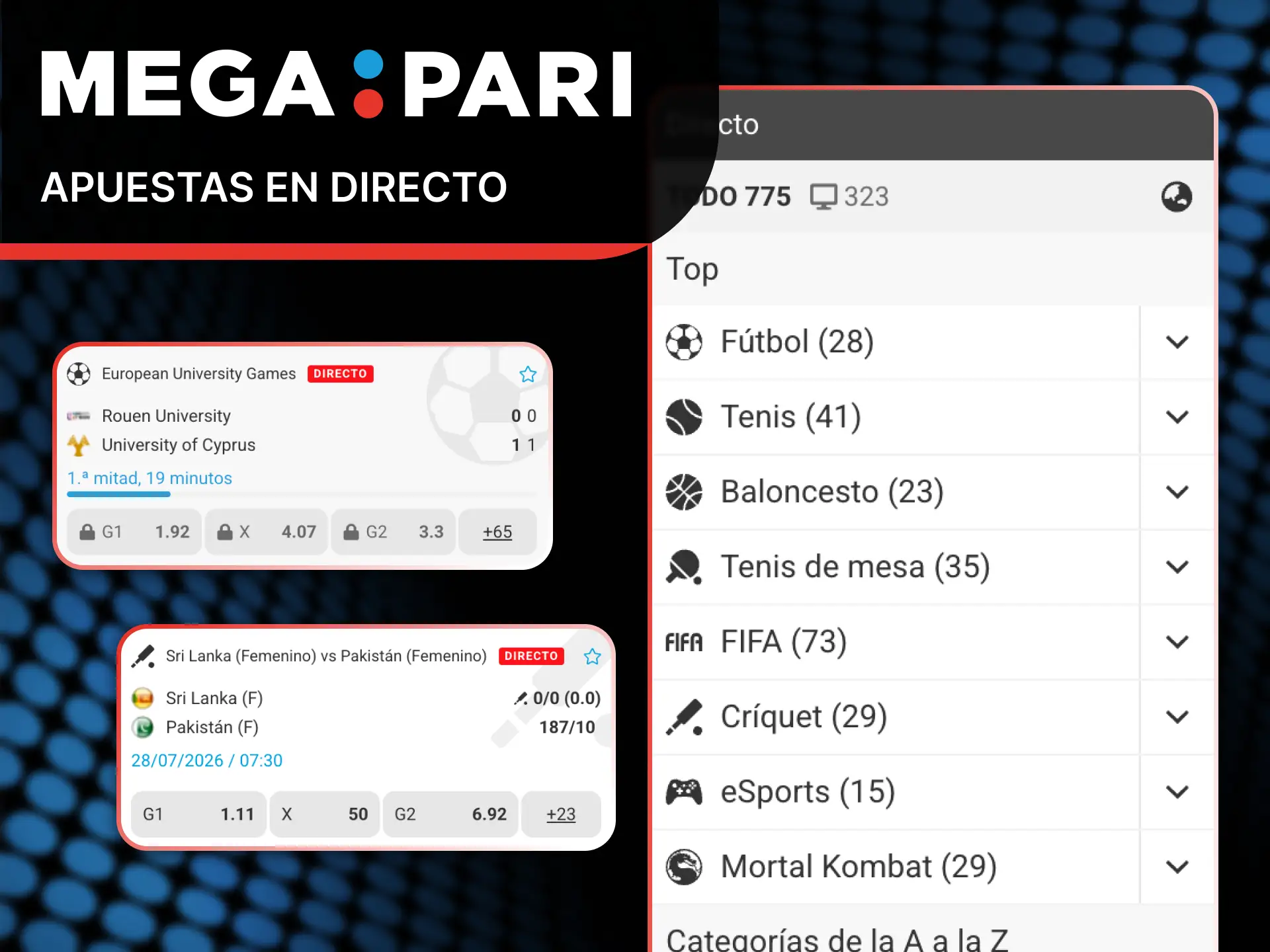 Siente la emoción haciendo apuestas en vivo en MegaPari.