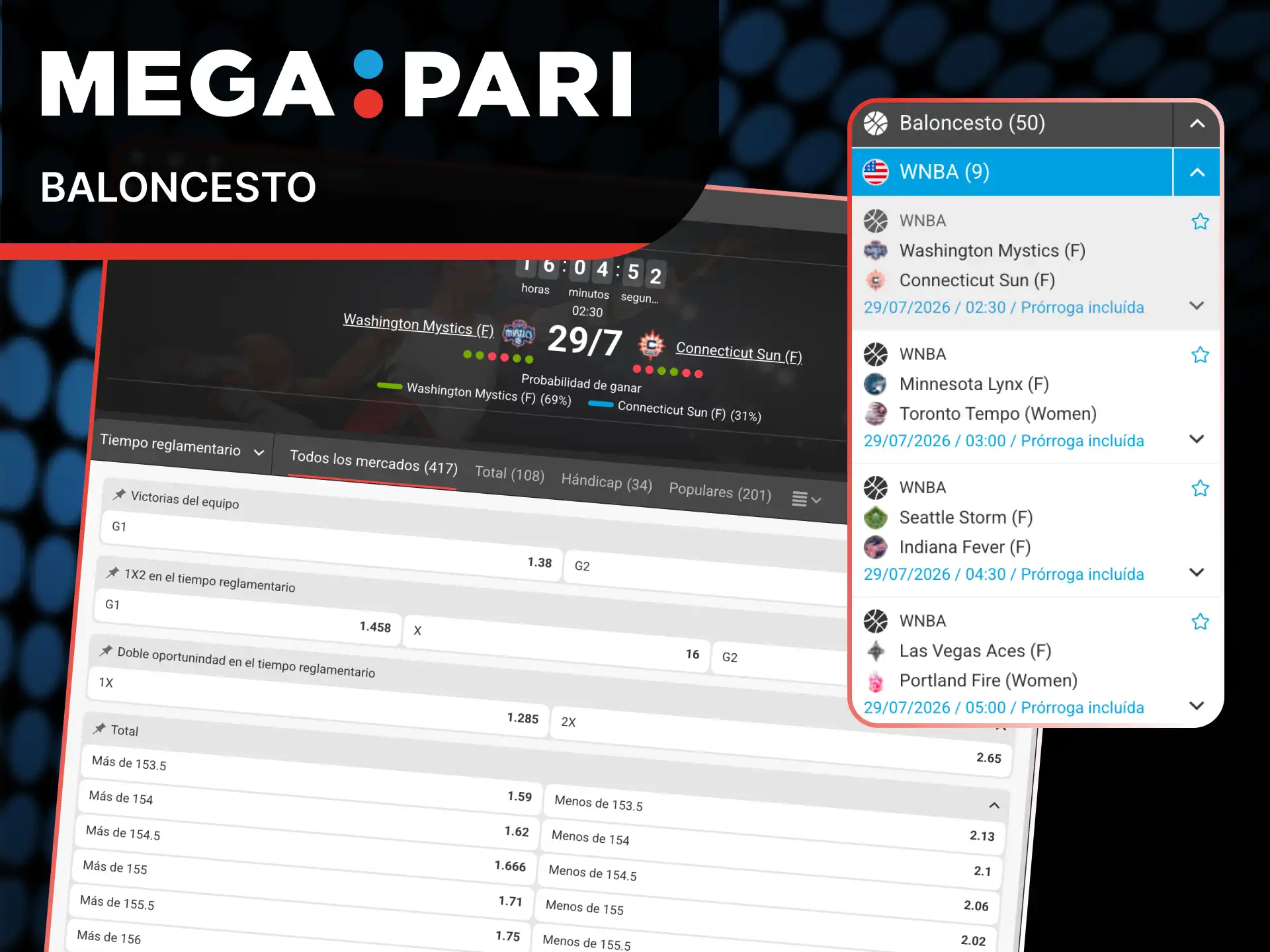 Disfruta de las apuestas al baloncesto profesional en MegaPari.