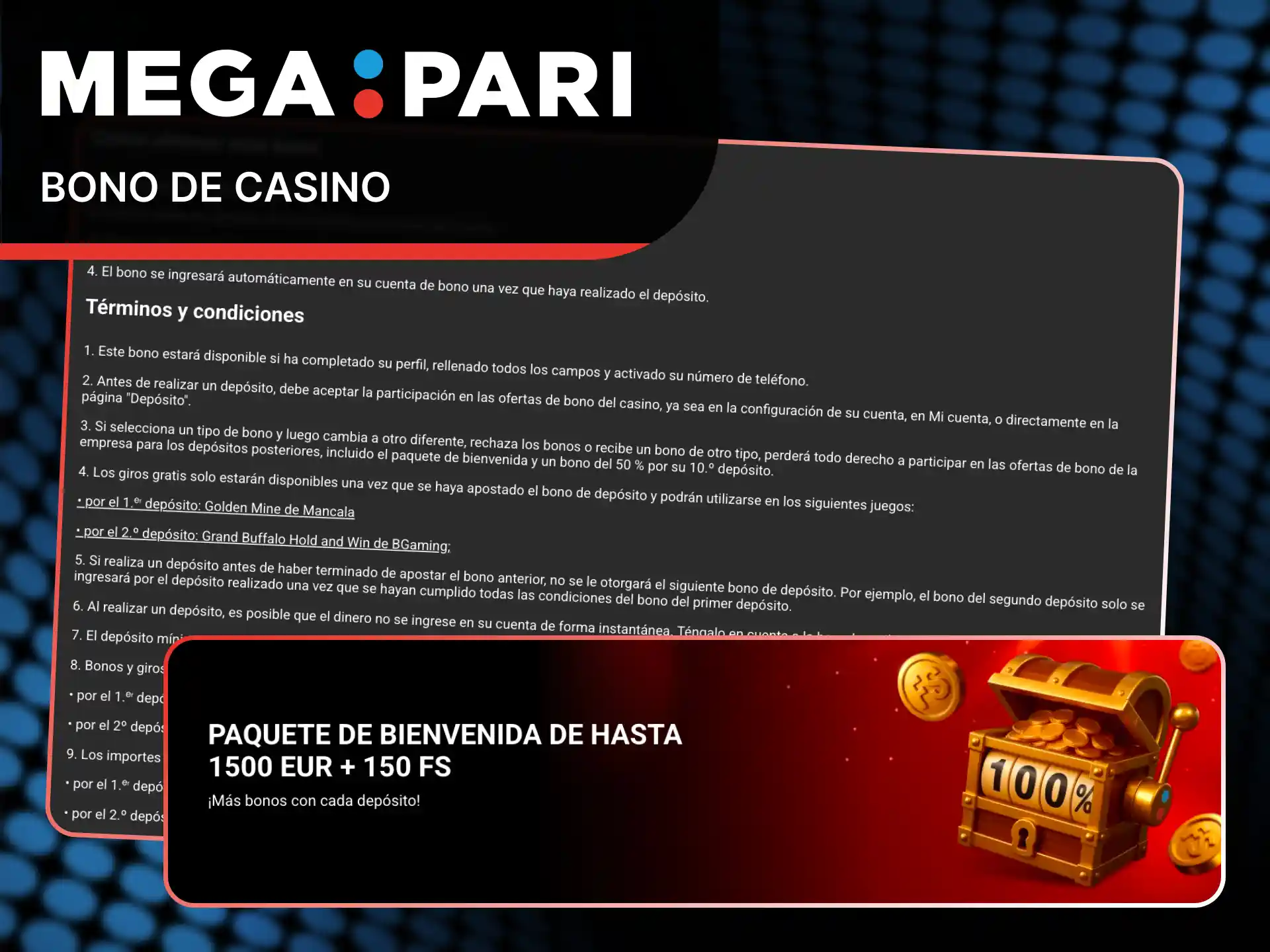 Activa el bono del 100% con tiradas gratis en MegaPari.