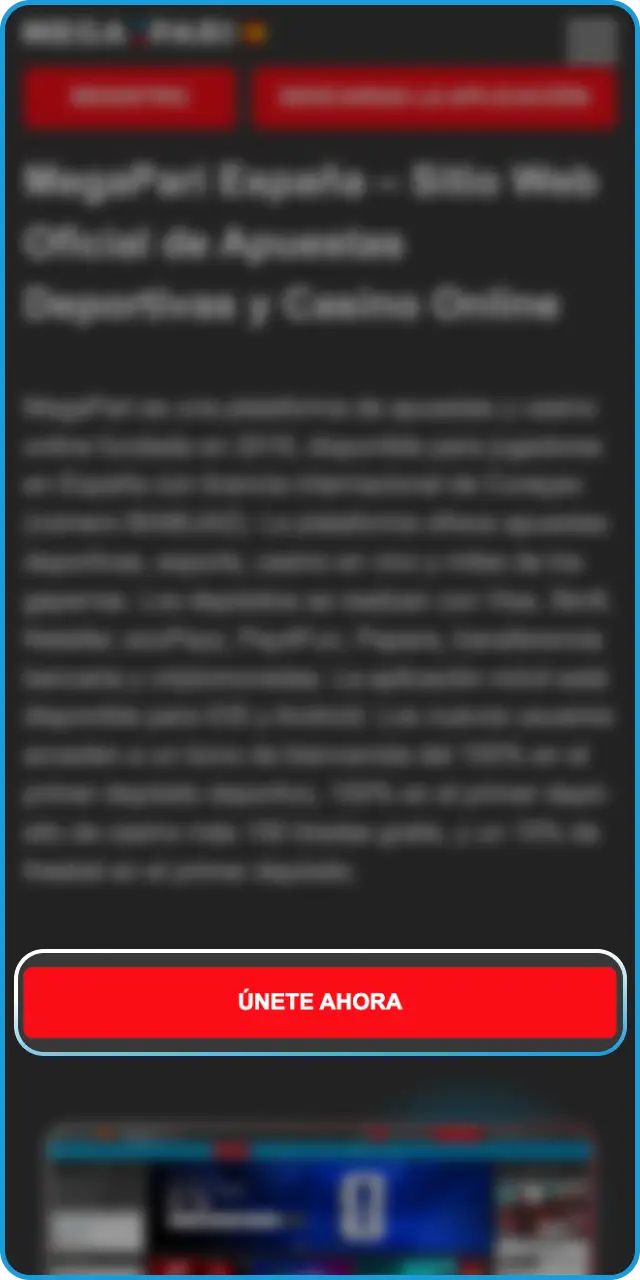 Inicia sesión en la plataforma para realizar tu primera apuesta en MegaPari.