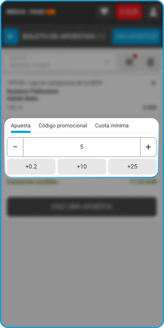 Introduce el importe que deseas ingresar en tu apuesta en MegaPari.