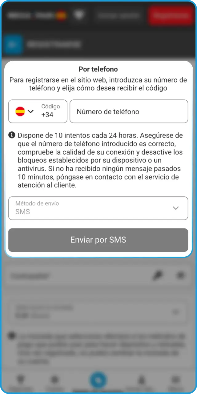 Rellena todos los campos para validar tu nuevo registro en MegaPari.