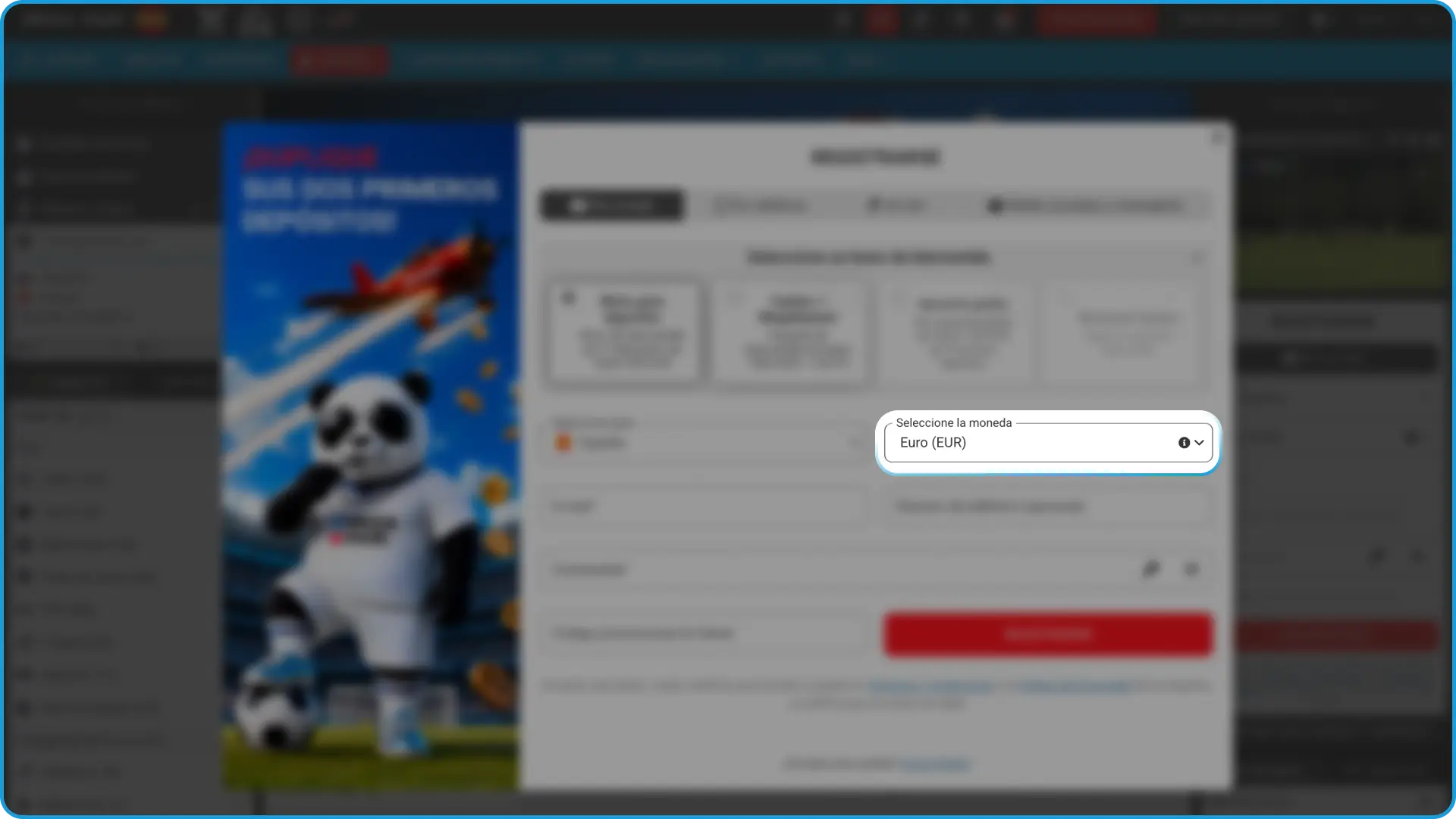 Selecciona tu moneda preferida para avanzar con el registro en MegaPari.
