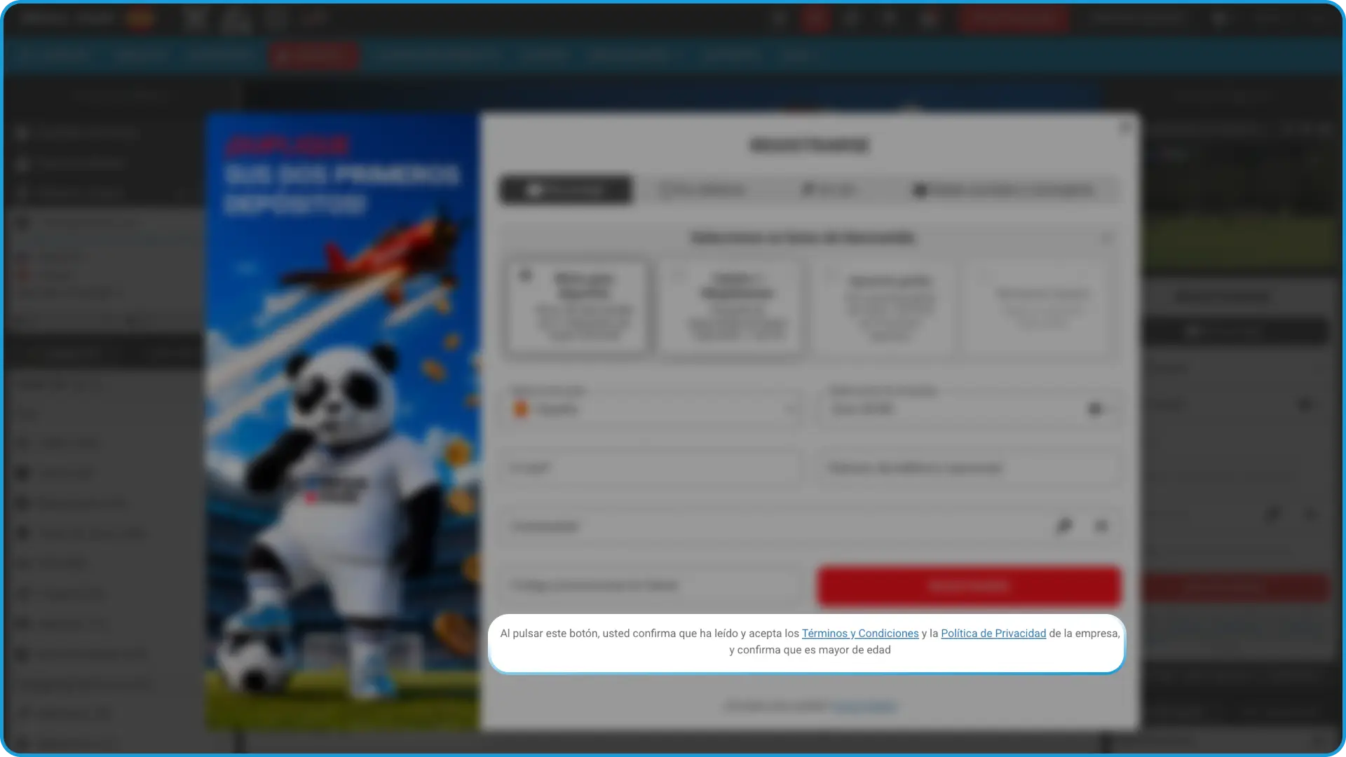 Acepta el acuerdo de usuario para continuar con el registro en MegaPari.