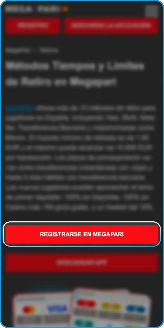 Entra en tu perfil de usuario para gestionar tu retiro en MegaPari.