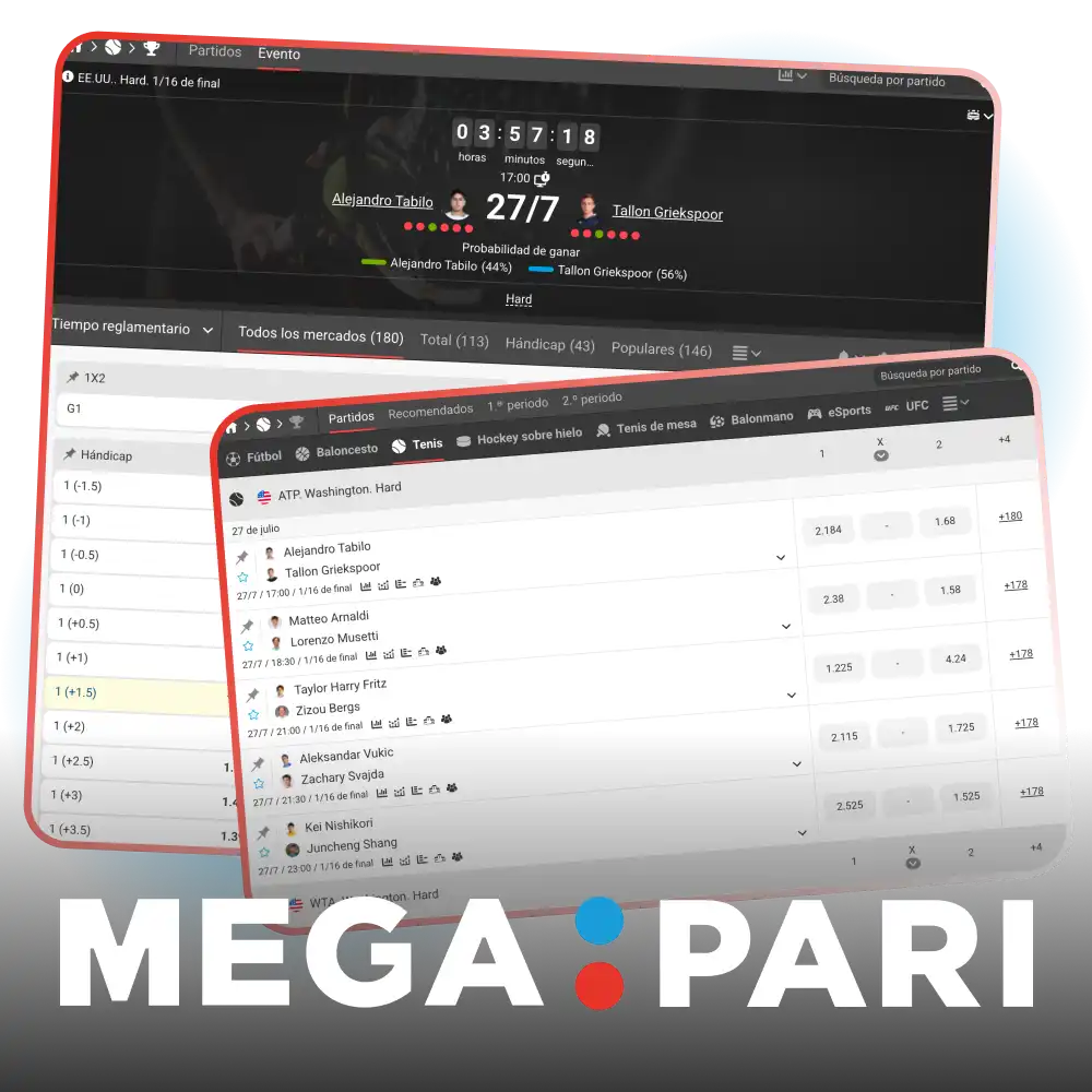 Apuesta en los torneos de Tenis en Megapari y aprovecha mejores cuotas.