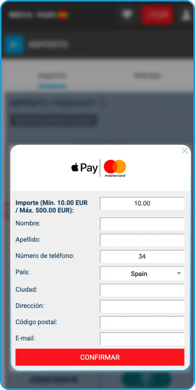 Añade fondos en tu cuenta para poder realizar cualquier apuesta en MegaPari Tenis.